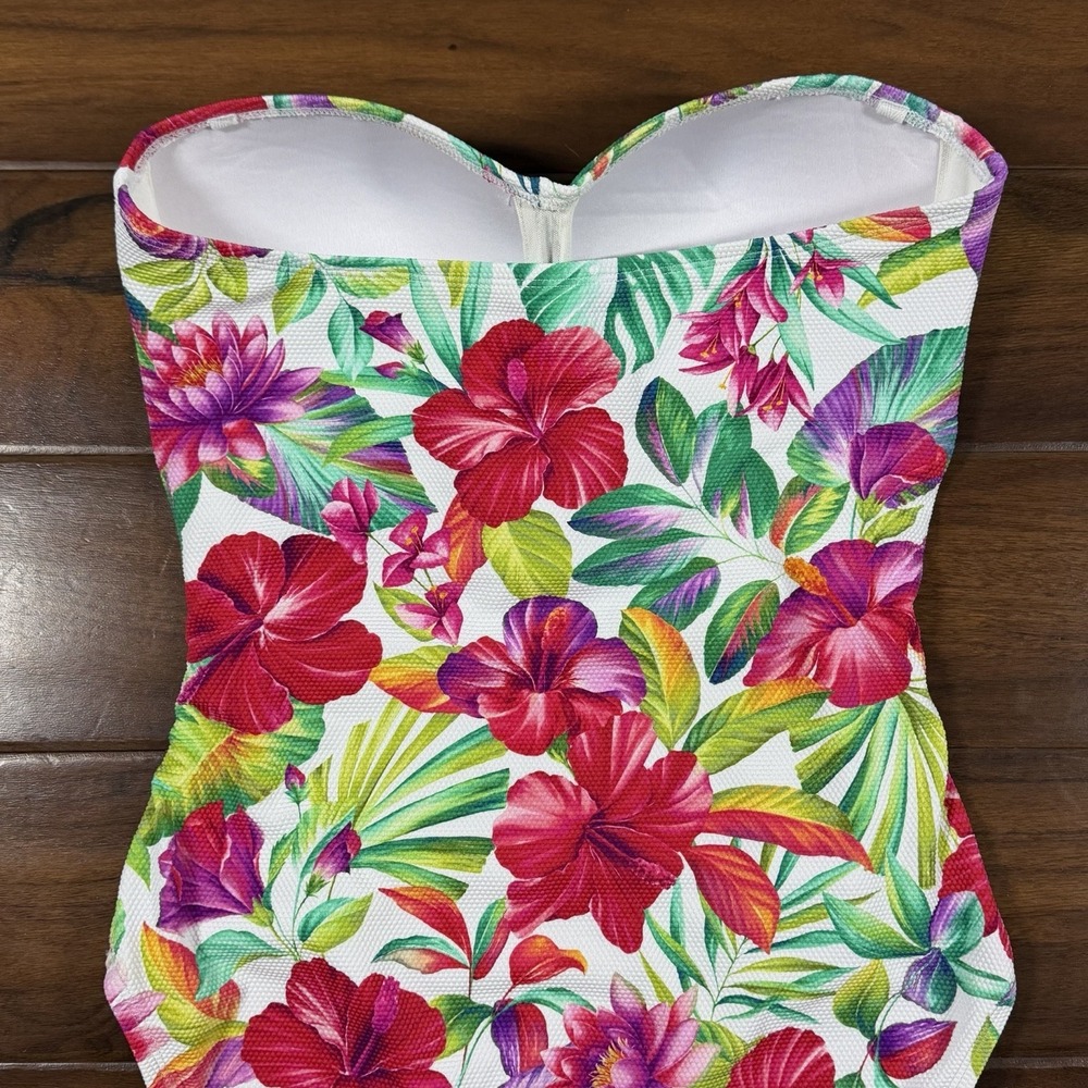 Tommy Bahama Size 10 Island Cays Fiesta Bandeau One Piece Swimsuit White Floral - Picture 9 of 12